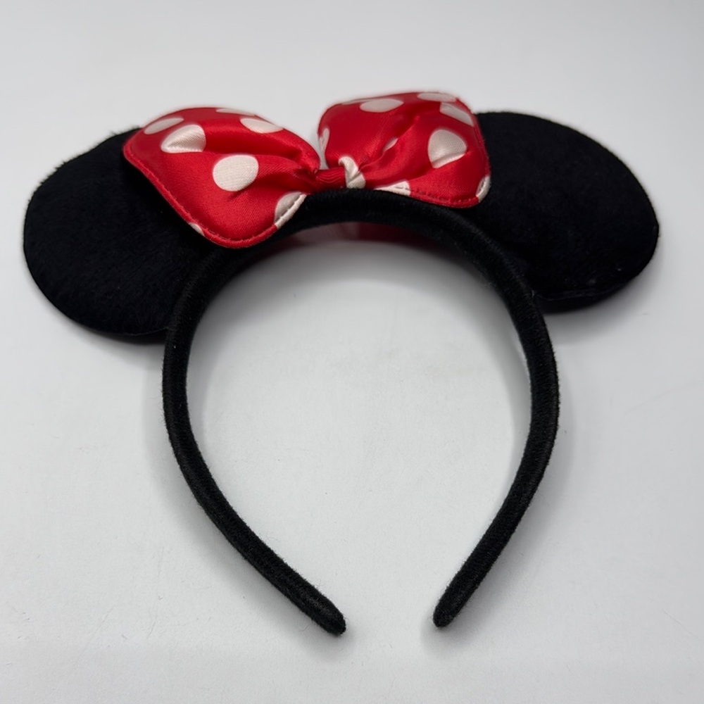 Disney Minnie Mouse Black and Red Polka Dot Bow Headband - Picture 1 of 4